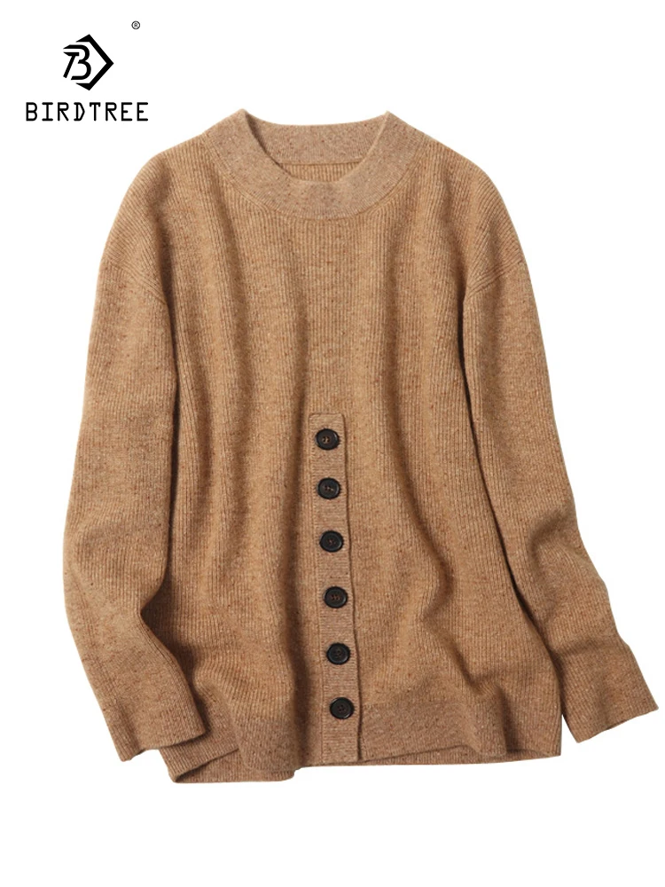 Birdtree 100% Cashmere Double Yarn Thick Sweater Round Neck Button Beaded Knitted Sweater Pullover Women Autumn Winter T3N178QC
Birdtree 100% Cashmere Double Yarn Thick Sweater Round Neck Button Beaded Knitted Sweater Pullover Women Autumn Winter T3N178QC