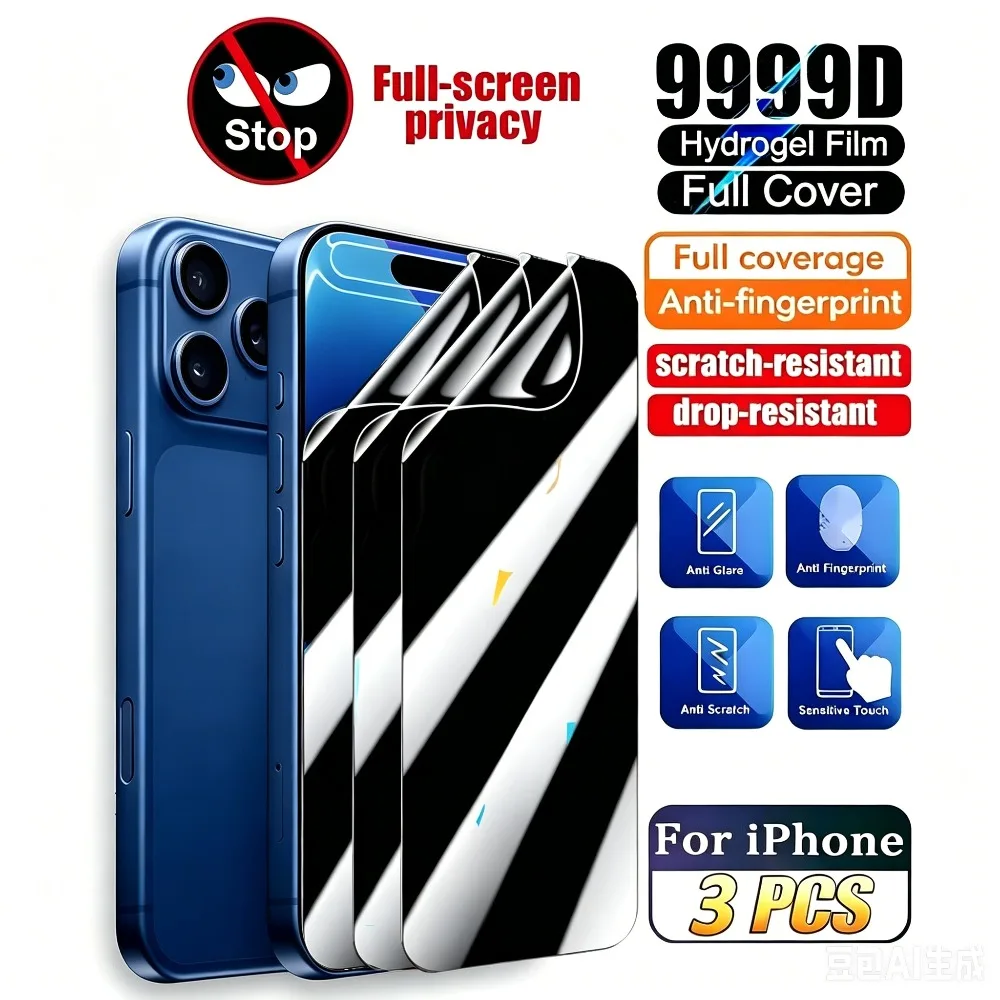 3Pcs Anti Spy Hydrogel Film for iPhone 17/16/15/14/Pro Max/17e/16e/Air/13/12/11/Pro/15/14/Plus Full Coverage Screen Protectors
3Pcs Anti Spy Hydrogel Film for iPhone 17/16/15/14/Pro Max/17e/16e/Air/13/12/11/Pro/15/14/Plus Full Coverage Screen Protectors