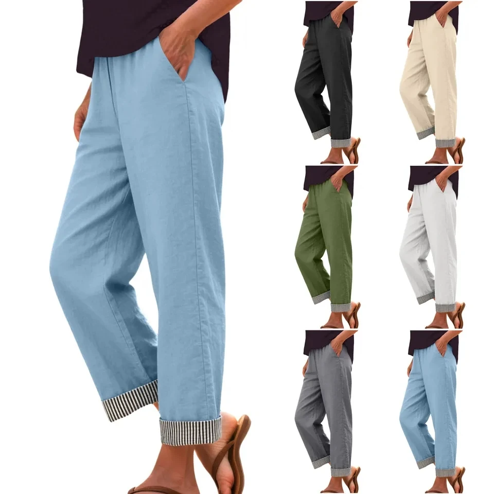 2026 New Beach Pants For Women Color Blocked Rolled Up Straight Leg Pants Summer Casual Trousers With Pockets Pantalones
2026 New Beach Pants For Women Color Blocked Rolled Up Straight Leg Pants Summer Casual Trousers With Pockets Pantalones