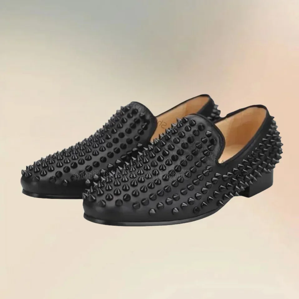 Black Matte Leather Spikes Decor Loafers Fashion Slip On Men Casual Shoes Luxury Handcraft Party Feast Banquet Men Dress Shoes
Black Matte Leather Spikes Decor Loafers Fashion Slip On Men Casual Shoes Luxury Handcraft Party Feast Banquet Men Dress Shoes