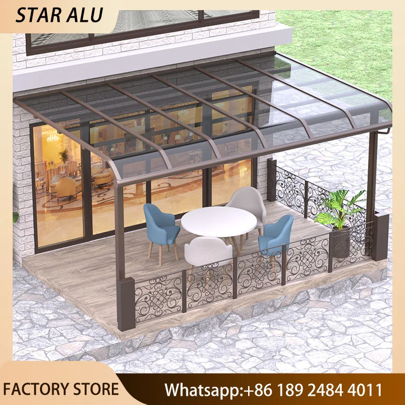Polycarbonate Aluminum Skylight Canopy with Curved Roof LED Lights for Courtyard Patio
Polycarbonate Aluminum Skylight Canopy with Curved Roof LED Lights for Courtyard Patio