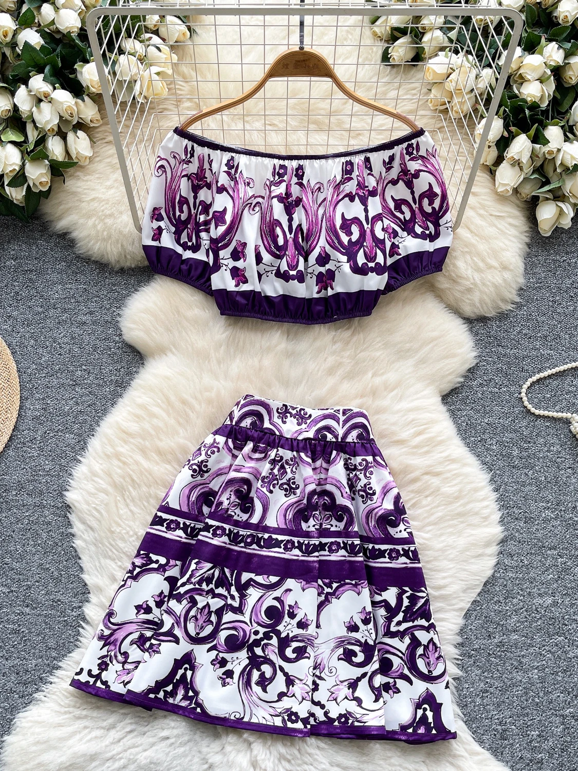 Vacation Beach Print Vintage Two Piece Set for Women Crop Top and High Waist Short Skirt 2 Piece Sets Summer Mini Skirts Outfit 
Vacation Beach Print Vintage Two Piece Set for Women Crop Top and High Waist Short Skirt 2 Piece Sets Summer Mini Skirts Outfit