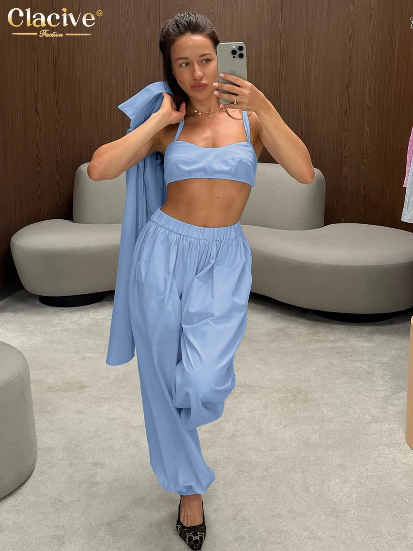 Clacive Fashion Loose Blue Cotton 3 Piece Set Women Elegant Long Sleeve Shirt + Bra With High Waist Pants Set Female Streetwear
Clacive Fashion Loose Blue Cotton 3 Piece Set Women Elegant Long Sleeve Shirt + Bra With High Waist Pants Set Female Streetwear