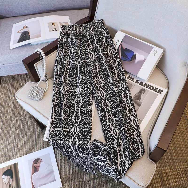Chiffon Pants for Women Solid Loose Casual Retro Print Summer Thin Elastic Waist Flowing Trousers Korean Style Straight Pants
Chiffon Pants for Women Solid Loose Casual Retro Print Summer Thin Elastic Waist Flowing Trousers Korean Style Straight Pants