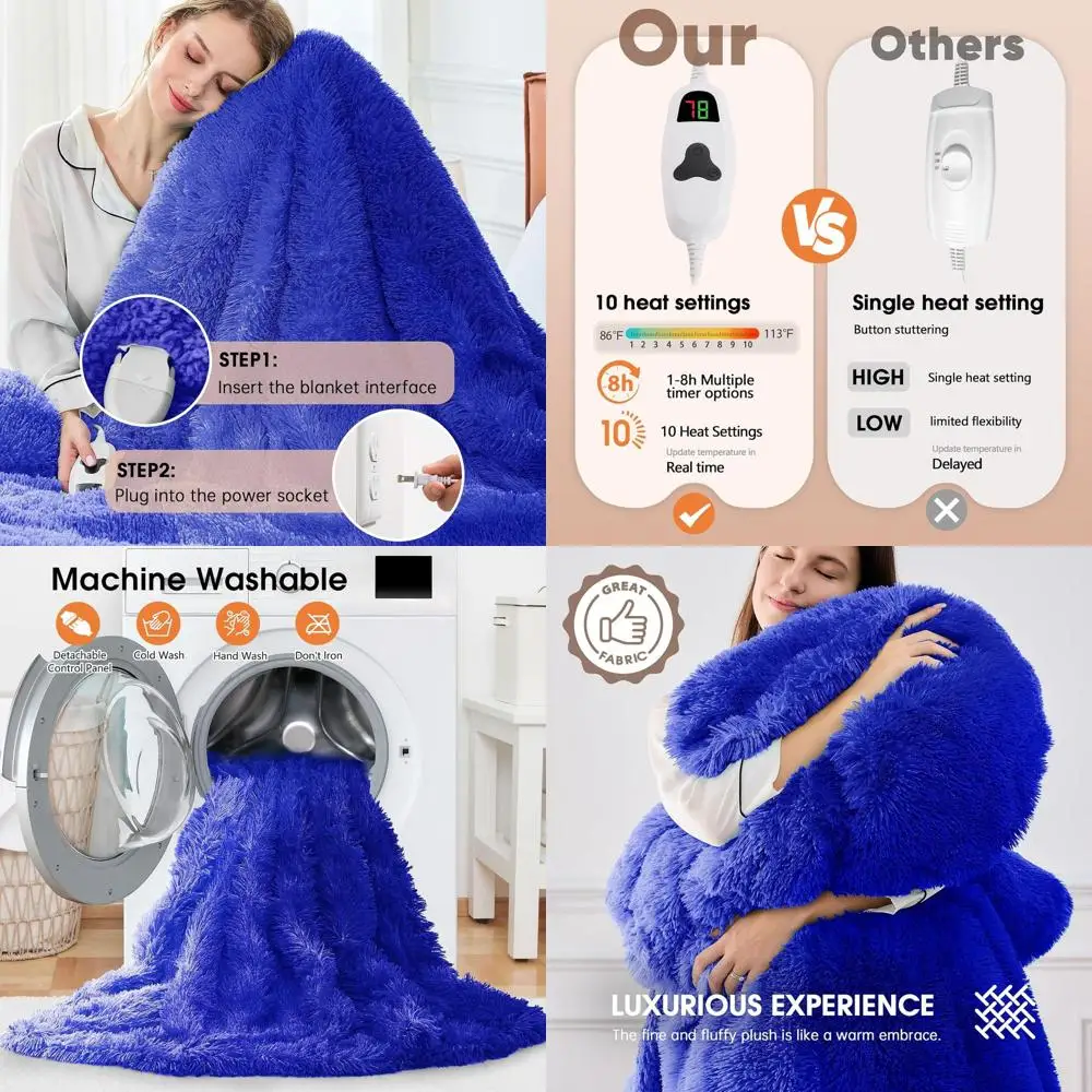 Twin Size Faux Fur Electric Blanket with 10 Heat and 5 Timer Options, Ideal Winter Gift for Women and Grandmas
Twin Size Faux Fur Electric Blanket with 10 Heat and 5 Timer Options, Ideal Winter Gift for Women and Grandmas