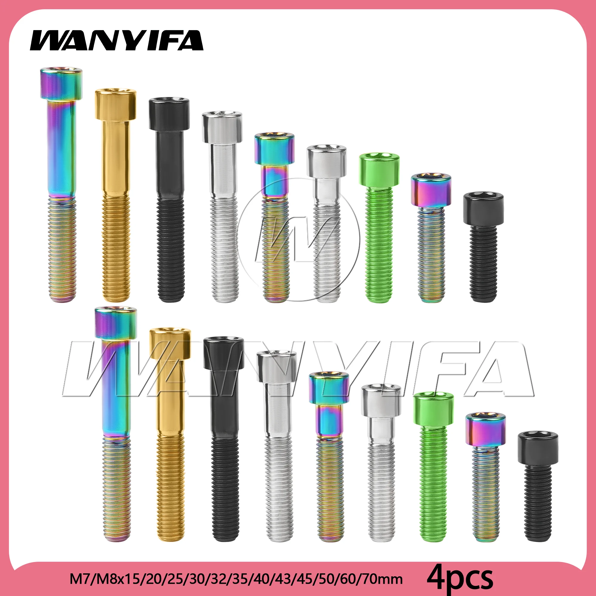 Wanyifa 4pcs Titanium Bolts M7/M8x15 20 25 30 32 35 40 43 45 50 60 70mm Socket Cap Hex Allen Head Screw for Motorcycle
Wanyifa 4pcs Titanium Bolts M7/M8x15 20 25 30 32 35 40 43 45 50 60 70mm Socket Cap Hex Allen Head Screw for Motorcycle