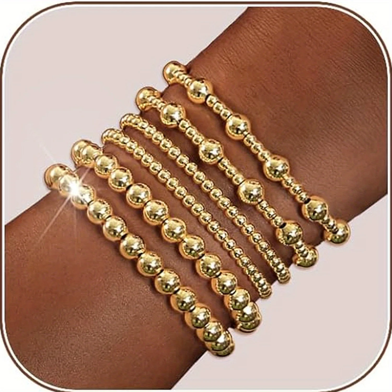 14K Golden Plated Stackable Beads Ball Bracelets Set Stretch Beaded Bracelets
14K Golden Plated Stackable Beads Ball Bracelets Set Stretch Beaded Bracelets
