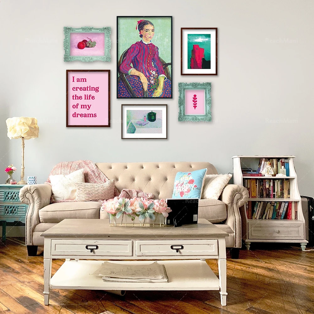 Eclectic gallery wall print, minimalist pink and teal printable wall art, Van Gogh, Matisse, print exhibition poster
Eclectic gallery wall print, minimalist pink and teal printable wall art, Van Gogh, Matisse, print exhibition poster