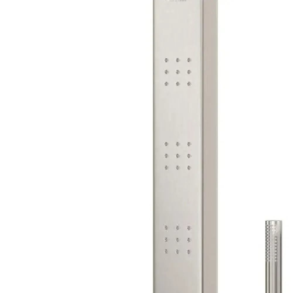 SSB 7002 Paradise Shower System: Rainfall Head, 3 Sprays, Hand Shower, Shelf & Cloth Holder in Brushed Steel
SSB 7002 Paradise Shower System: Rainfall Head, 3 Sprays, Hand Shower, Shelf & Cloth Holder in Brushed Steel