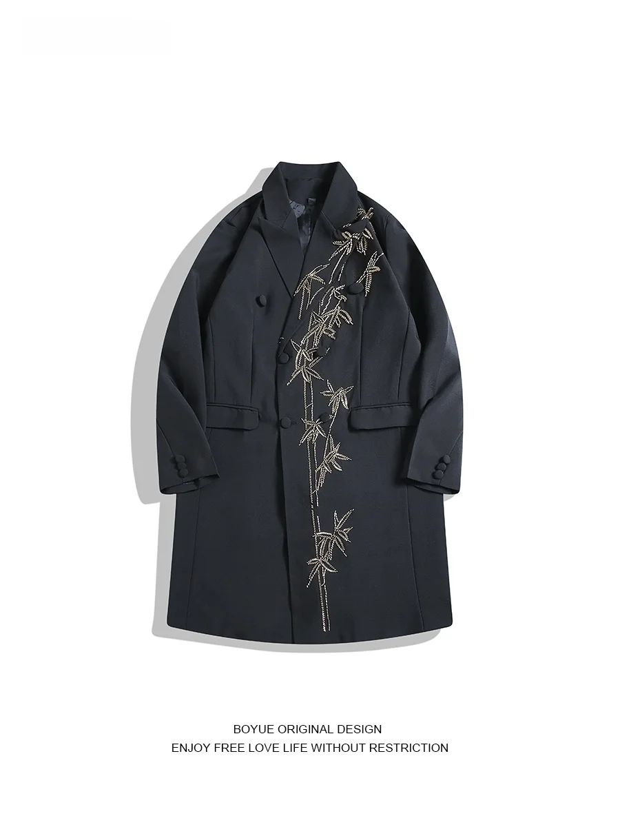 Boyue Chinese Style Gold Bamboo Embroidery Long Pad Shoulder Suit Casual Fashion Men's Coat Spring Autumn Winter Loose Fit
Boyue Chinese Style Gold Bamboo Embroidery Long Pad Shoulder Suit Casual Fashion Men's Coat Spring Autumn Winter Loose Fit