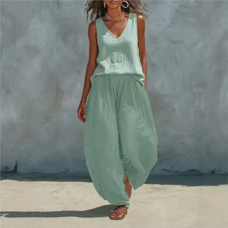 2026 New Fashion Pants Set Solid Color Sleeveless Daily Casual Loose Versatile Simple And Comfortable V-neck Design Pants Set
2026 New Fashion Pants Set Solid Color Sleeveless Daily Casual Loose Versatile Simple And Comfortable V-neck Design Pants Set
