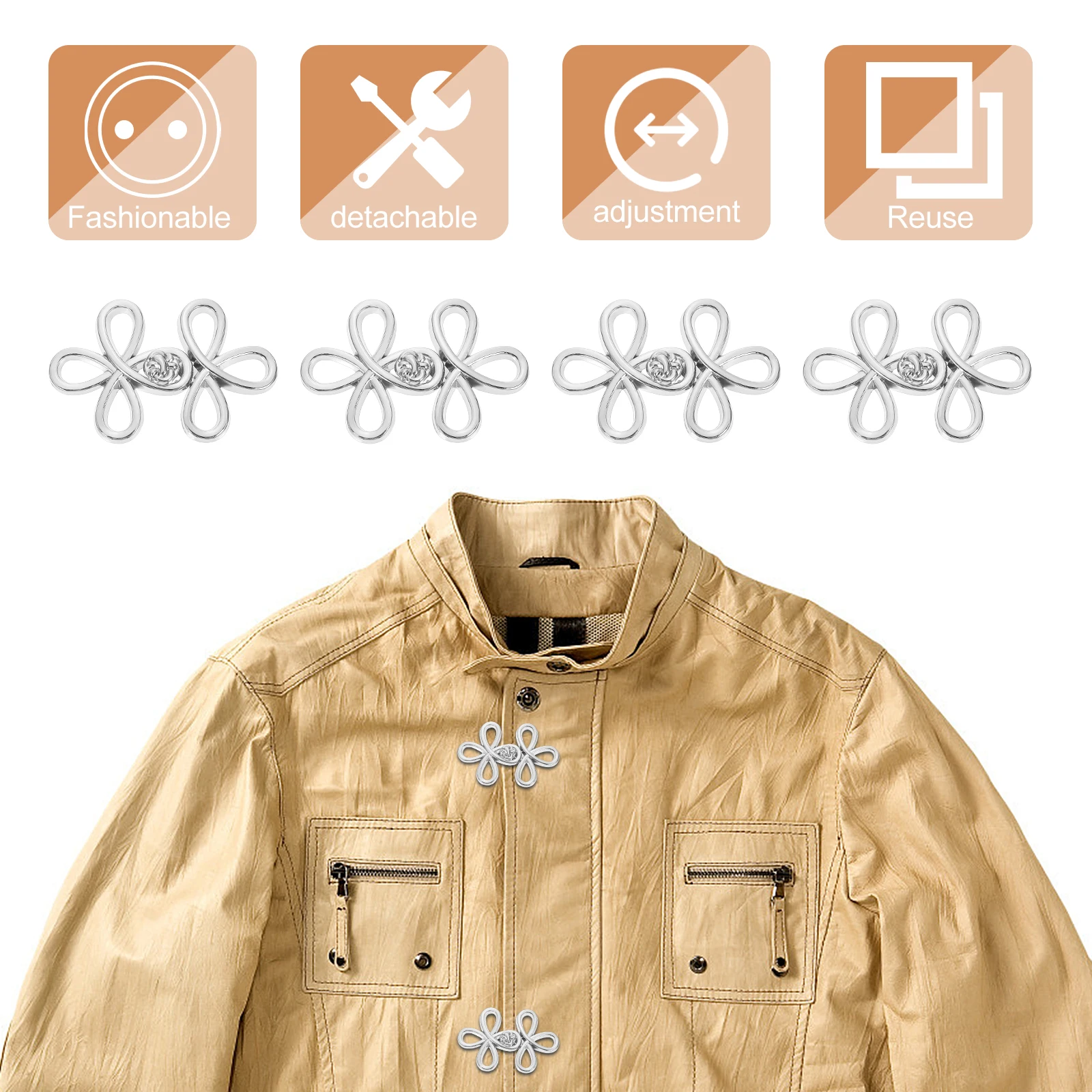 6 Pairs Metal Buckle Chinese Knot Buttons for Sewing Halloween Silver Knots Style Man
6 Pairs Metal Buckle Chinese Knot Buttons for Sewing Halloween Silver Knots Style Man