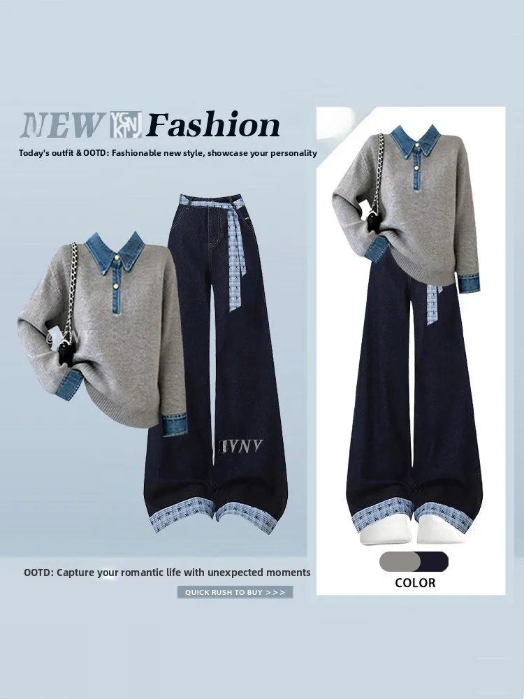 Korean Sle College Knitted Sweater High Waist Wide Leg Pants Casual Winter Slimming Faionable Two Piece Set Women's Clothing
Korean Sle College Knitted Sweater High Waist Wide Leg Pants Casual Winter Slimming Faionable Two Piece Set Women's Clothing