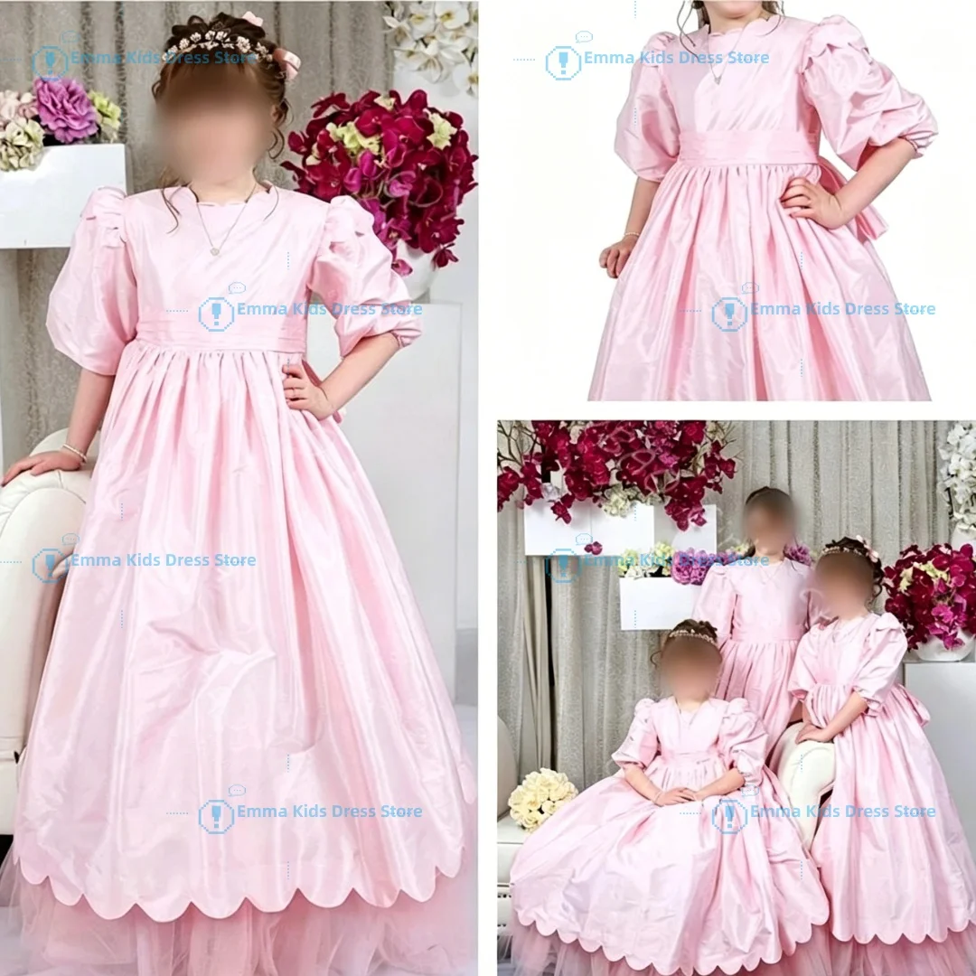 Custom pink satin girls' flower girl dress with puff sleeves, pleated waistband, A-line skirt, kids' wedding, First Communion, a
Custom pink satin girls' flower girl dress with puff sleeves, pleated waistband, A-line skirt, kids' wedding, First Communion, a