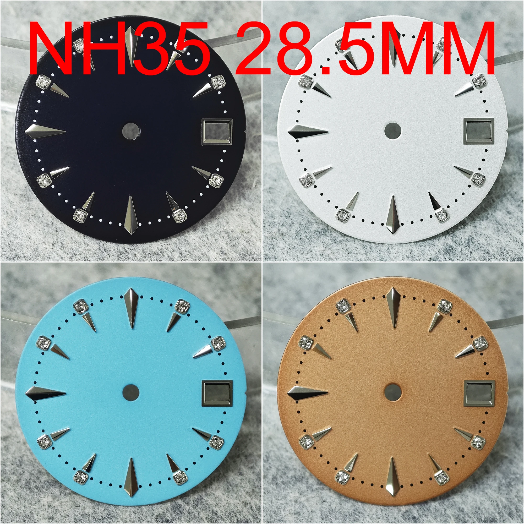 New 28.5mm NH35 dial matte white/rose gold/light blue/deep blue new diamond index high-quality dial
New 28.5mm NH35 dial matte white/rose gold/light blue/deep blue new diamond index high-quality dial
