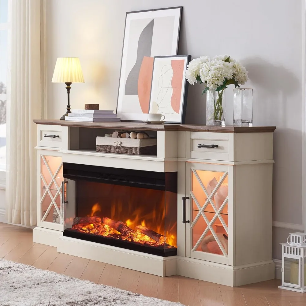 3-Sided Farmhouse Electric Fireplace TV Stand for TVs up to 80'', Highboy Entertainment Center with Glass Door Storage Cabinet
3-Sided Farmhouse Electric Fireplace TV Stand for TVs up to 80'', Highboy Entertainment Center with Glass Door Storage Cabinet