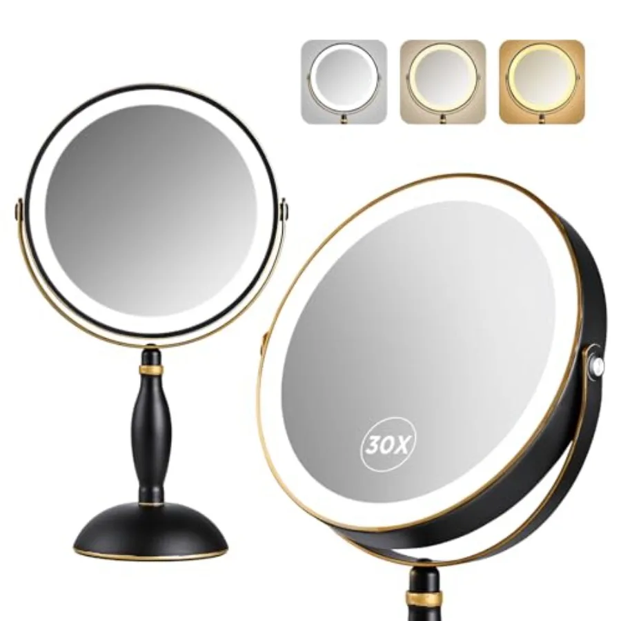 30x Magnifying Mirror with Light,,Makeup Mirror with 3 Color Lights and Brightness Adjustable, 5000mAh Rechargeable Vanity Mirr
30x Magnifying Mirror with Light,,Makeup Mirror with 3 Color Lights and Brightness Adjustable, 5000mAh Rechargeable Vanity Mirr