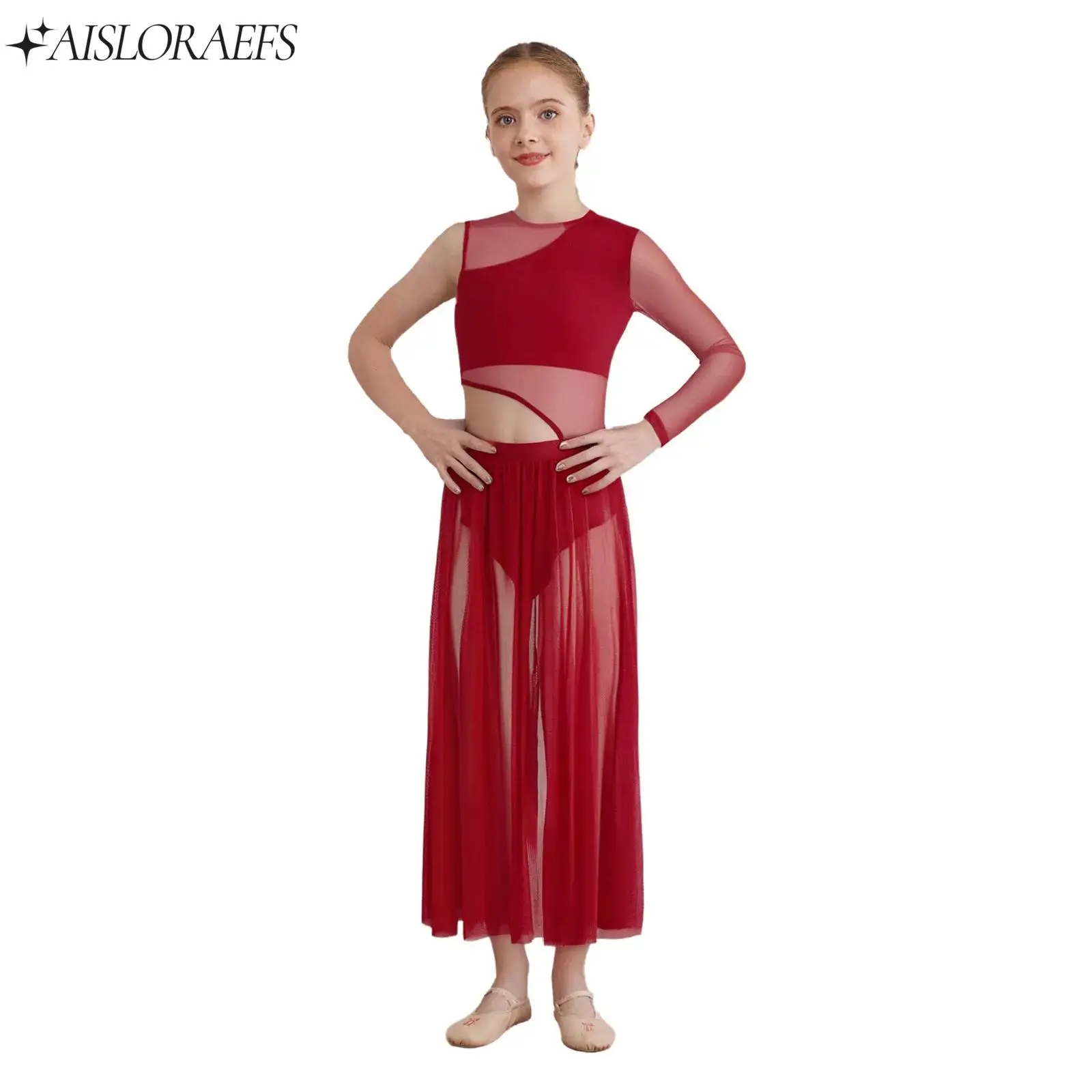 Kids Girls Modern Lyrical Dance Costume One Shoulder Sides Split Sheer Mesh Asymmetrical Maxi Skirts Praise Dress Ballet Leotard
Kids Girls Modern Lyrical Dance Costume One Shoulder Sides Split Sheer Mesh Asymmetrical Maxi Skirts Praise Dress Ballet Leotard