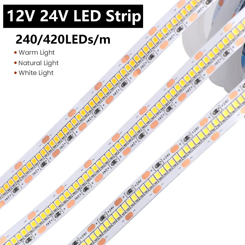 5M 420 312 240LEDs/m LED Strip Lights 12V/24V SMD 2835 2025 Flexible Tape Waterproof LED Light Lamp Cool/Warm/Natural White
5M 420 312 240LEDs/m LED Strip Lights 12V/24V SMD 2835 2025 Flexible Tape Waterproof LED Light Lamp Cool/Warm/Natural White