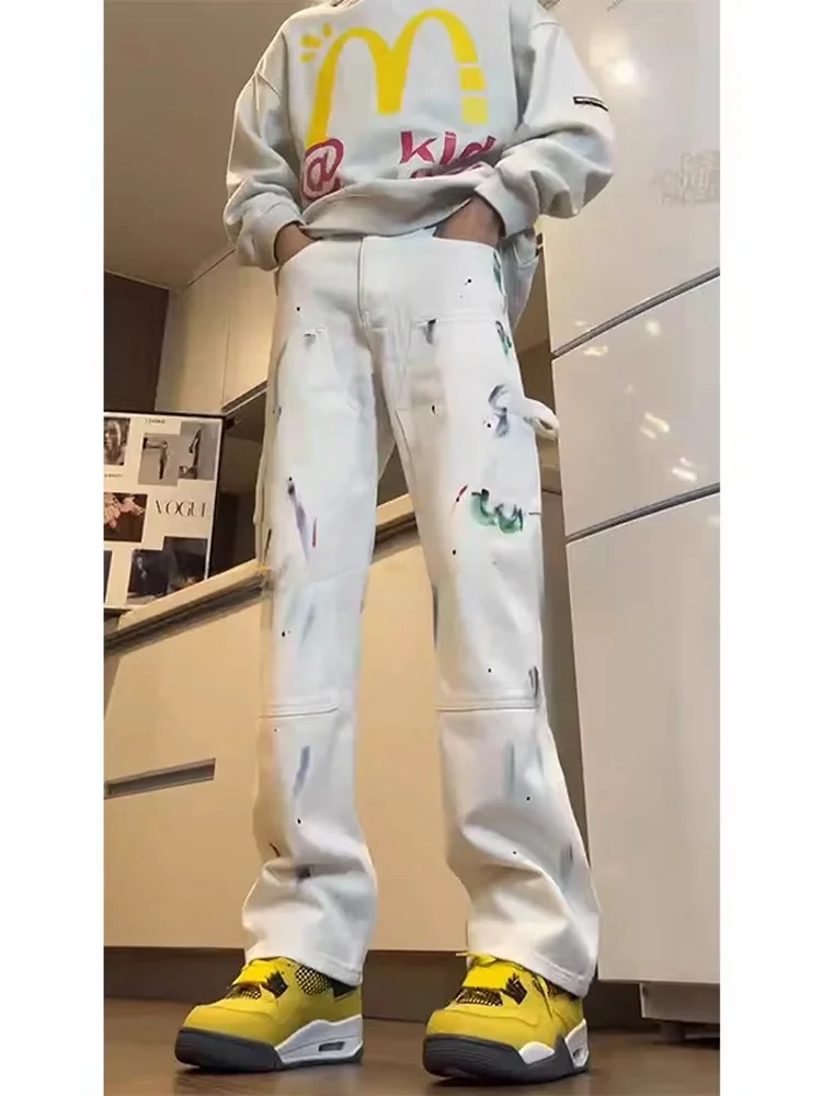 American High Street Vibe Men's Slim Fit Straight Leg Denim Jeans White Splatter Design Trendy And Sli Streetwear
American High Street Vibe Men's Slim Fit Straight Leg Denim Jeans White Splatter Design Trendy And Sli Streetwear