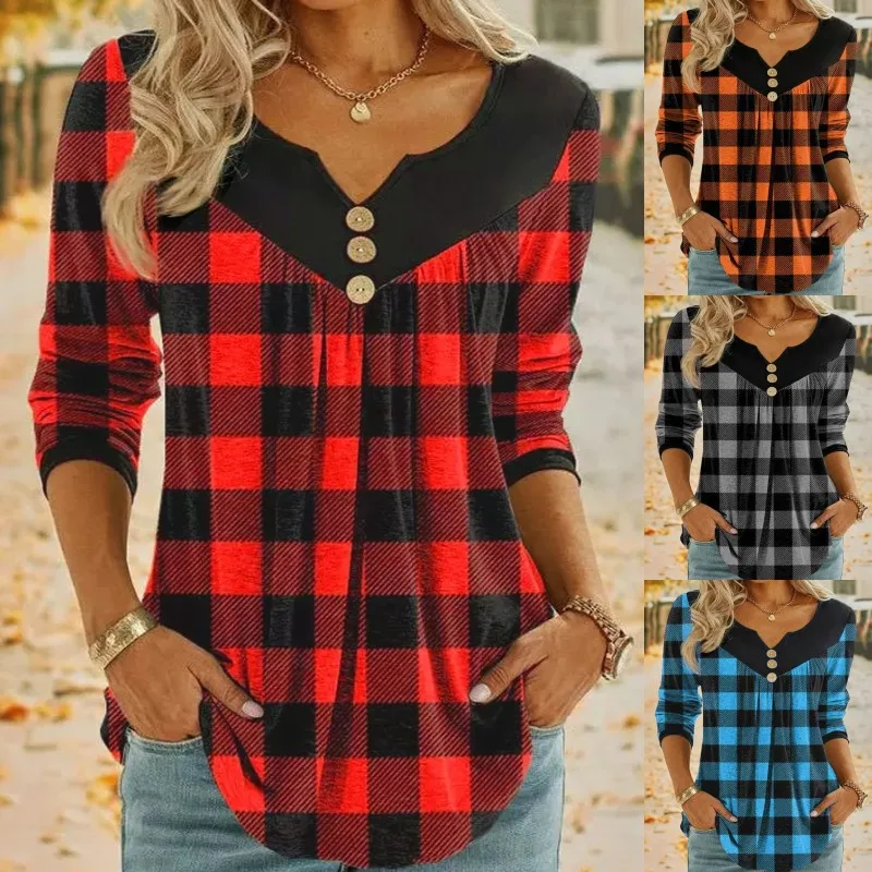 2023 Autumn New Casual V-neck Long Sleeve Comfortable Loose Plaid Print Top Casual Comfortable England Style Women's T-shirt
2023 Autumn New Casual V-neck Long Sleeve Comfortable Loose Plaid Print Top Casual Comfortable England Style Women's T-shirt