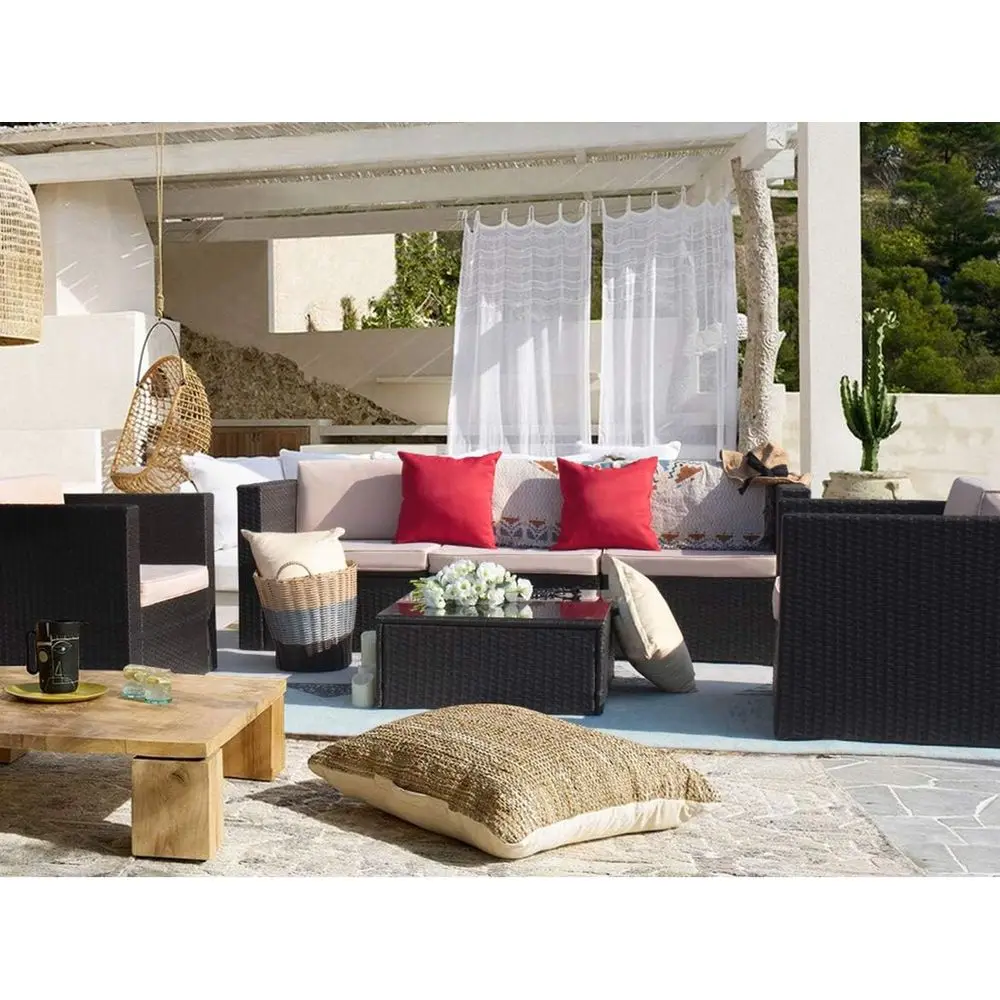 All-Weather Wicker Outdoor Sectional Set with Cushions, Glass Coffee Table, and Armchairs for Patio, Backyard, or Poolside
All-Weather Wicker Outdoor Sectional Set with Cushions, Glass Coffee Table, and Armchairs for Patio, Backyard, or Poolside