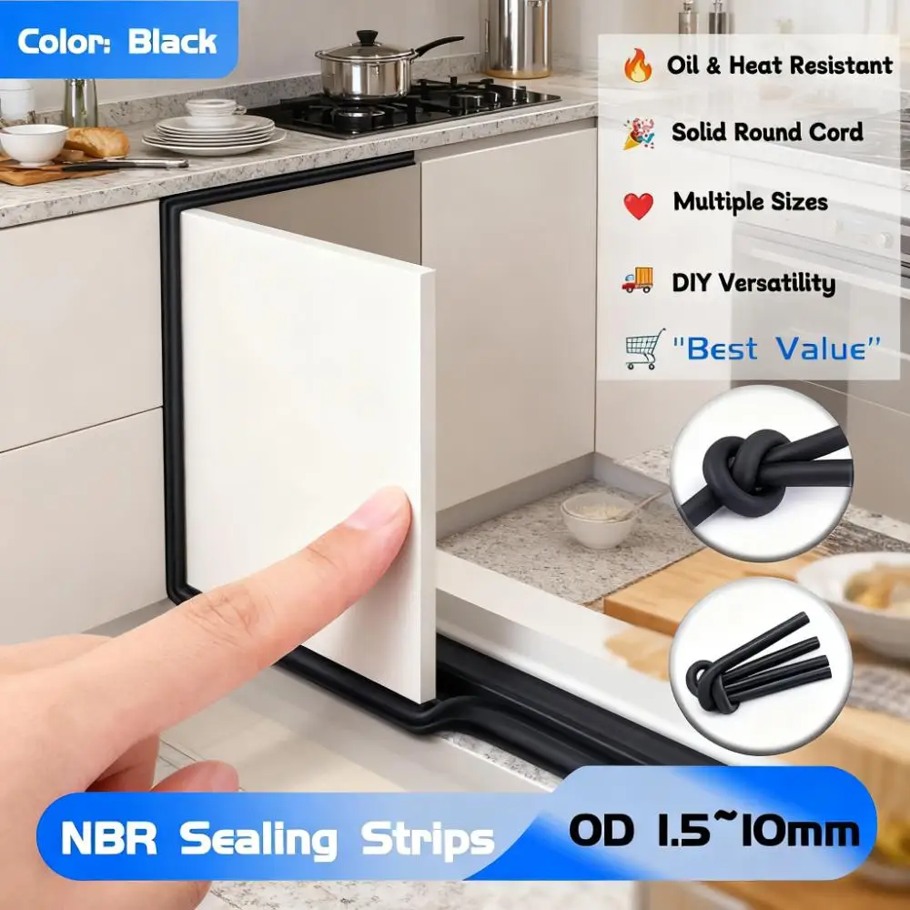 Rubber Strip Seal High Temperature Oil Resistant Nitrile Sealing Rope Solid Round Strip NBR Black 1/2/5/10M OD 1.5~10mm
Rubber Strip Seal High Temperature Oil Resistant Nitrile Sealing Rope Solid Round Strip NBR Black 1/2/5/10M OD 1.5~10mm