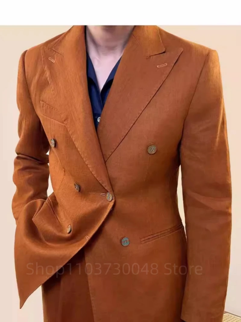 Коричневые свадебные мужские костюмы из двух предметов, приталенный двубортный пиджак с лацканами, брюки, деловой смокинг для жениха, мужская одежда
Коричневые свадебные мужские костюмы из двух предметов, приталенный двубортный пиджак с лацканами, брюки, деловой смокинг для жениха, мужская одежда