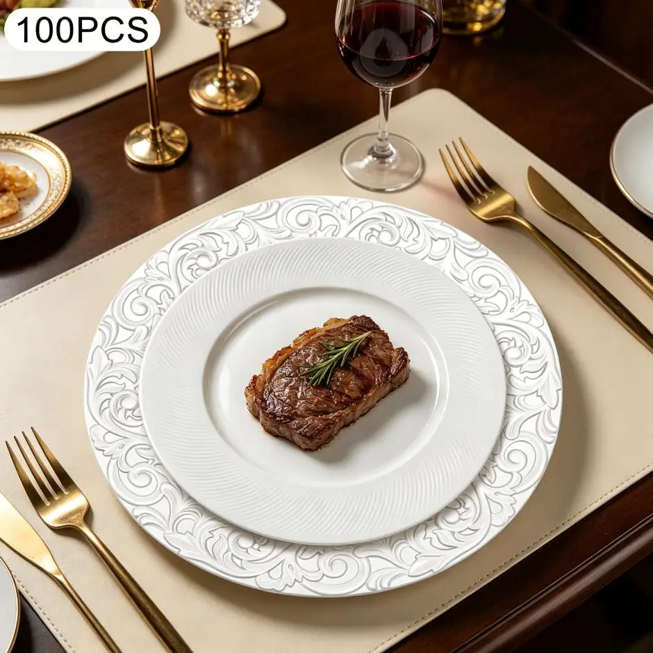Bymaocar Charger Plate Set of 100 Silver Charger Plates Round Embossed Decorative Serving Plates Lightweight Durable PP Paint Material Impact Resistant Wear Resistant Stackable for Wedding Party Restaurant Home
Bymaocar Charger Plate Set of 100 Silver Charger Plates Round Embossed Decorative Serving Plates Lightweight Durable PP Paint Material Impact Resistant Wear Resistant Stackable for Wedding Party Restaurant Home