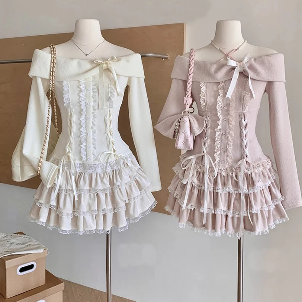 Fall Winter Women Kpop Mori Girl 2000s Aesthetic Outfits Sweet 2 Piece Set Long Sleeve Off Shoulder Coquette Tops + Mini Skirt
Fall Winter Women Kpop Mori Girl 2000s Aesthetic Outfits Sweet 2 Piece Set Long Sleeve Off Shoulder Coquette Tops + Mini Skirt