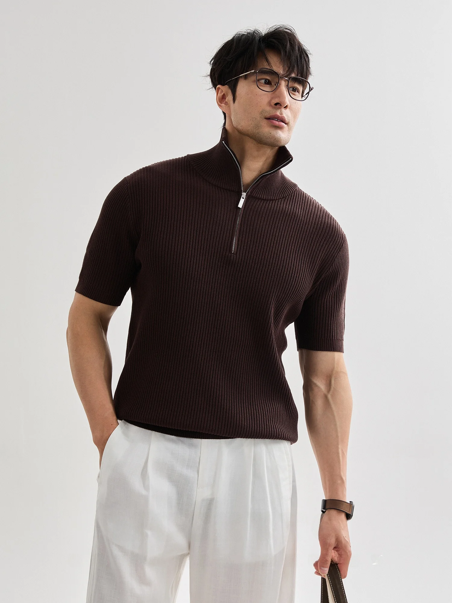 Elegant Italian Style Zipper Shirt Casual Knitted Short Sleeve High Collar Business Commute Color Spring Summer
Elegant Italian Style Zipper Shirt Casual Knitted Short Sleeve High Collar Business Commute Color Spring Summer