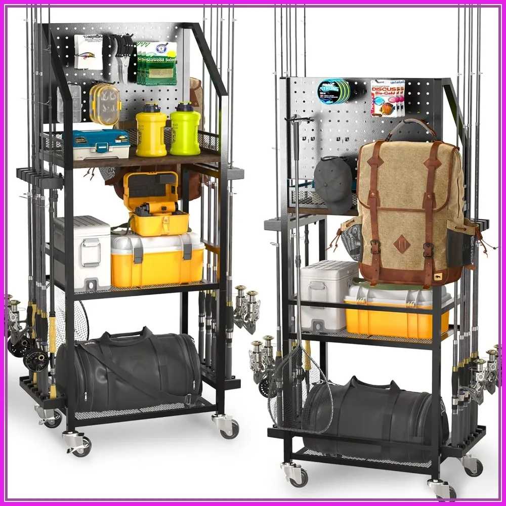3-Tier Fishing Rod Holder with Pegboard & Lockable Wheels, Holds 12 Rods, Rolling Storage Cart
3-Tier Fishing Rod Holder with Pegboard & Lockable Wheels, Holds 12 Rods, Rolling Storage Cart