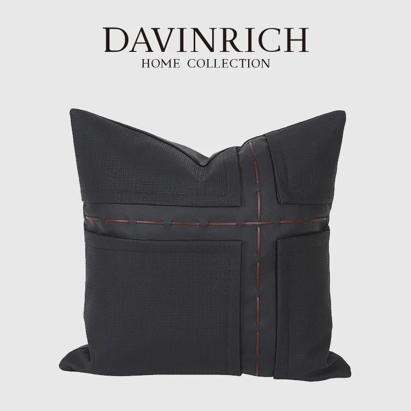 DAVINRICH FF Style Black Faux Leather Pillowcase With Hand Stitched Details Luxury Accent Cushion Cover Modern Rustic Room Decor
DAVINRICH FF Style Black Faux Leather Pillowcase With Hand Stitched Details Luxury Accent Cushion Cover Modern Rustic Room Decor