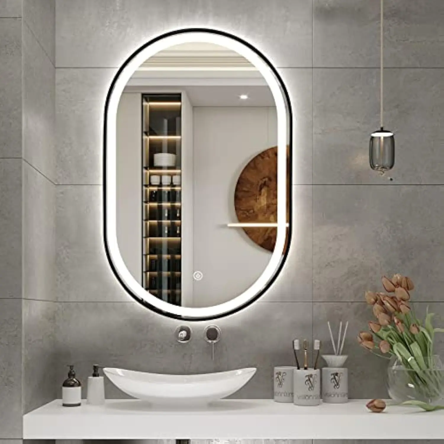 36X24 Oval Led Bathroom Mirror, Oval Lighted Vanity Bathroom Mirror with Black Frame Anti Fog Smart Mirror with 3 Colors Dimmab
36X24 Oval Led Bathroom Mirror, Oval Lighted Vanity Bathroom Mirror with Black Frame Anti Fog Smart Mirror with 3 Colors Dimmab