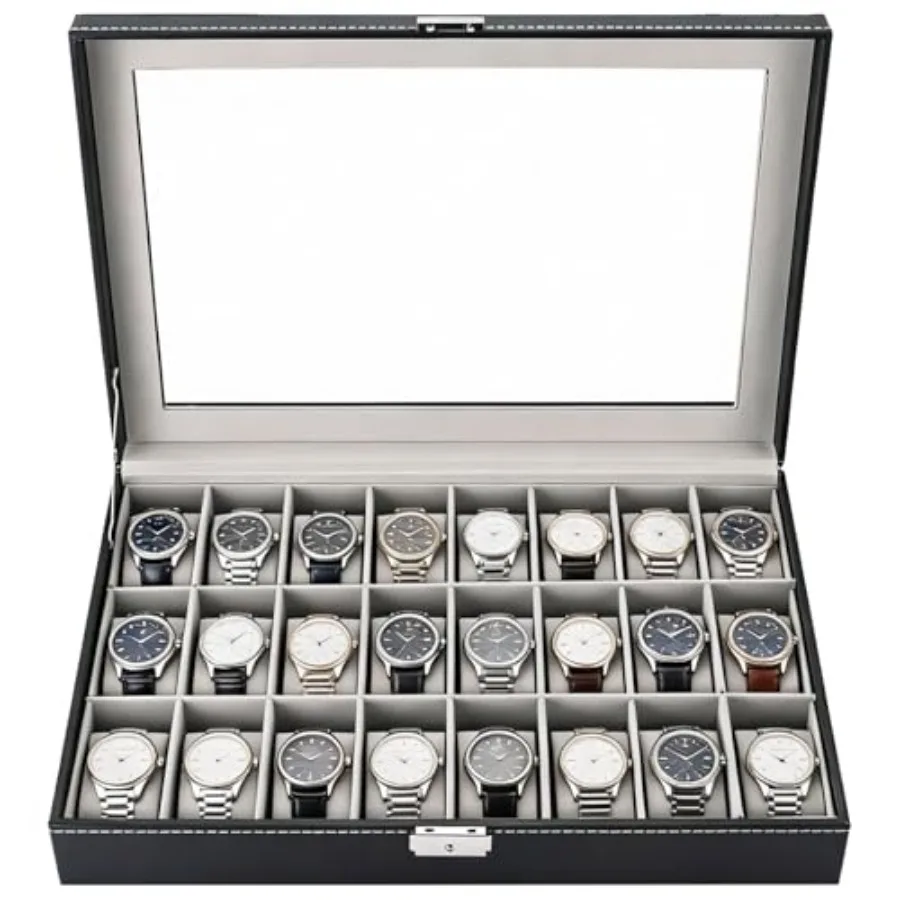 24 Slot Watch Box, Premium Watch Case with Glass Display Lid, PU Leather Watch Storage Organizer, Lockable Wristwatch Display C
24 Slot Watch Box, Premium Watch Case with Glass Display Lid, PU Leather Watch Storage Organizer, Lockable Wristwatch Display C