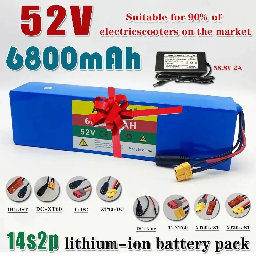 52V 6800mah lithium battery pack built-in BMS 14S2P For 750W 1000W Motorcycle Electric EScooter rechargeable battery+2A charger
52V 6800mah lithium battery pack built-in BMS 14S2P For 750W 1000W Motorcycle Electric EScooter rechargeable battery+2A charger
