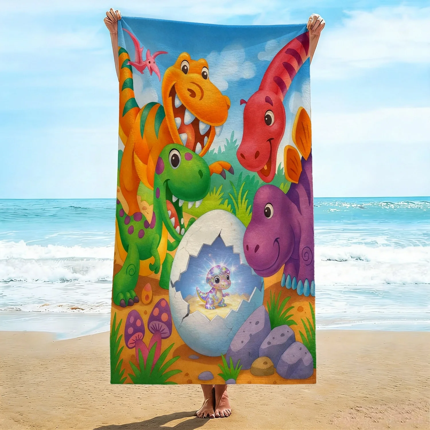 Cartoon Dinosaur Beach Towel, Cute Colorful Dinosaur with Hatching Baby Print Oversized Bath Towel Soft Quick Dry Beach Blanket
Cartoon Dinosaur Beach Towel, Cute Colorful Dinosaur with Hatching Baby Print Oversized Bath Towel Soft Quick Dry Beach Blanket