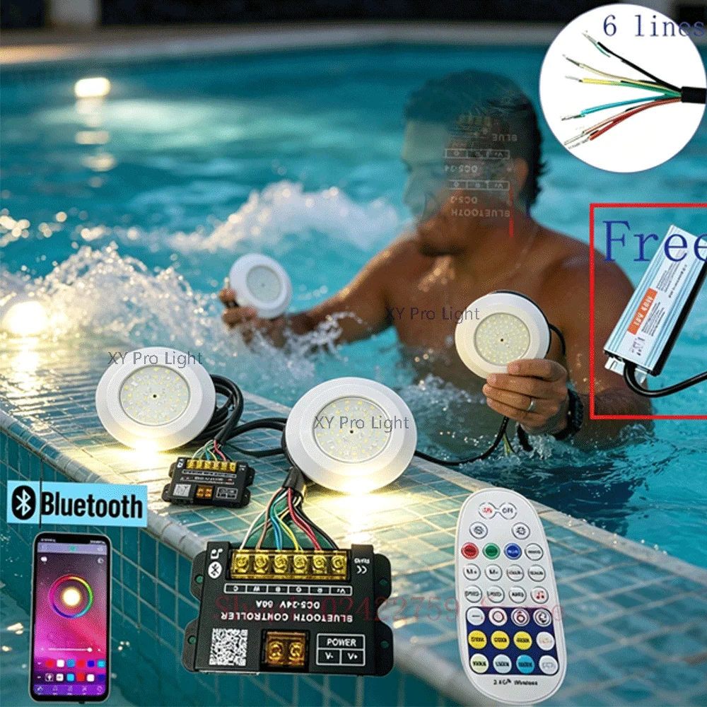 18W RGBCW LED Pool Light DC12V 6Lines Bluetooth APP Control IP68 Underwater Spotlight Fountain,Landscape,Piscina-Illuminate Lamp
18W RGBCW LED Pool Light DC12V 6Lines Bluetooth APP Control IP68 Underwater Spotlight Fountain,Landscape,Piscina-Illuminate Lamp