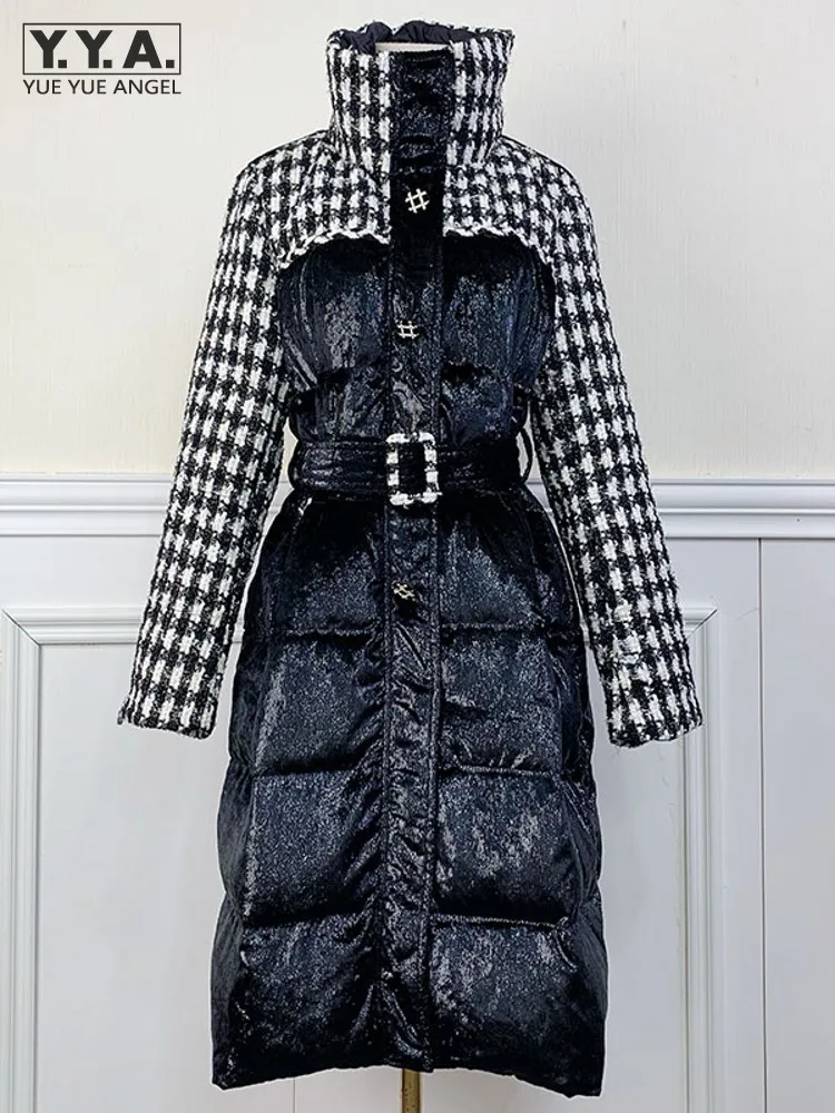 Winter New Women Thick Warm Long Down Jacket Plaid Patchwork Belted Slim Fit Overcoat Stand Collar Vintage Ladies Outerwear Coat
Winter New Women Thick Warm Long Down Jacket Plaid Patchwork Belted Slim Fit Overcoat Stand Collar Vintage Ladies Outerwear Coat