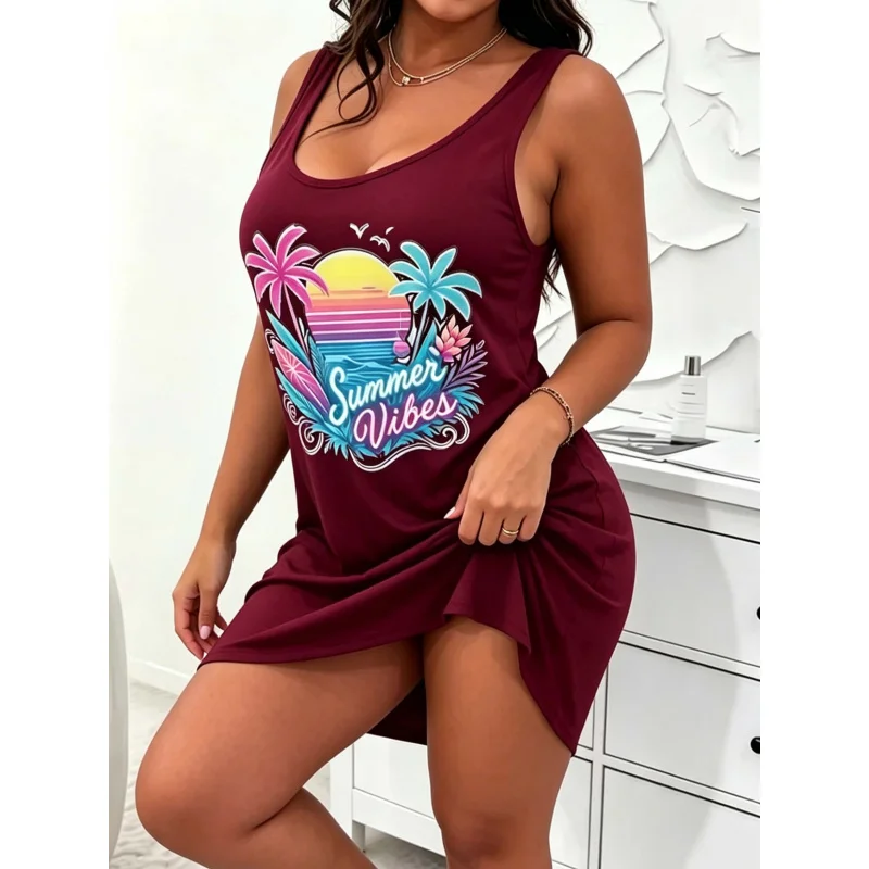 Women's plus-size summer dress, tropical beach print summer dress, lightweight and machine washable, made of comfortable fabric
Women's plus-size summer dress, tropical beach print summer dress, lightweight and machine washable, made of comfortable fabric