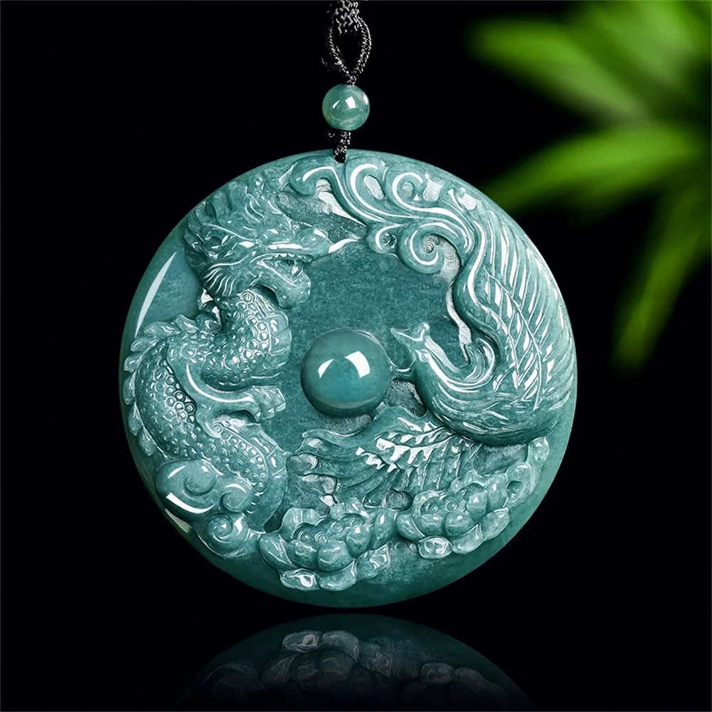 Trendy Natural Green Jadeite Carved Chinese Dragon Phoenix Round Lucky Pendant Amulet Necklace Certificate Luxury Jade Jewelry
Trendy Natural Green Jadeite Carved Chinese Dragon Phoenix Round Lucky Pendant Amulet Necklace Certificate Luxury Jade Jewelry