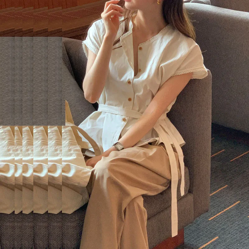 White Short Sleeve Shirt Women's Summer New Lace Design Elegant Small Audience Belted Chic Sleeveless Shirt Loose Fit round Neck
White Short Sleeve Shirt Women's Summer New Lace Design Elegant Small Audience Belted Chic Sleeveless Shirt Loose Fit round Neck