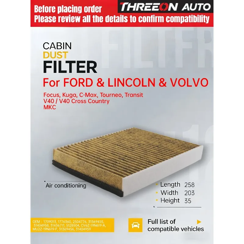 THREEON Cabin Air Filter For Ford Focus Kuga 2011-2020, C-Max 2010-2019 Lincoln MKC 2014-2020 TOC9542P 5128504 31369456 31404959
THREEON Cabin Air Filter For Ford Focus Kuga 2011-2020, C-Max 2010-2019 Lincoln MKC 2014-2020 TOC9542P 5128504 31369456 31404959
