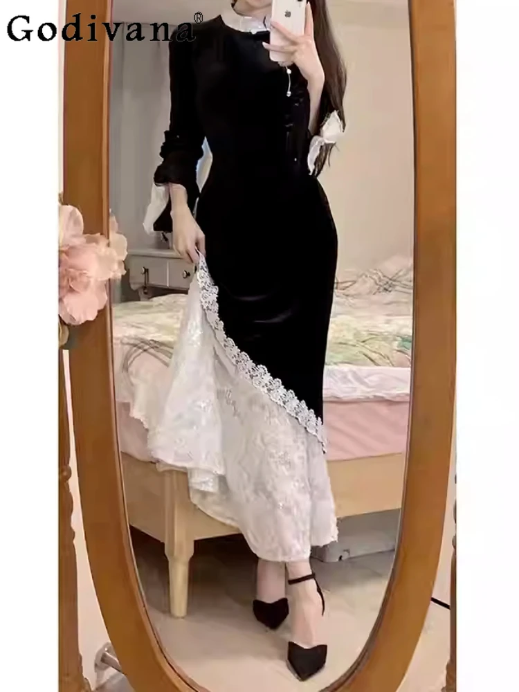 Autumn Winter New Chinese Improved Cheongsam Dresses Girl Lace Splicing Stand-up Collar High Waist Halloween Long Sleeve Dress
Autumn Winter New Chinese Improved Cheongsam Dresses Girl Lace Splicing Stand-up Collar High Waist Halloween Long Sleeve Dress