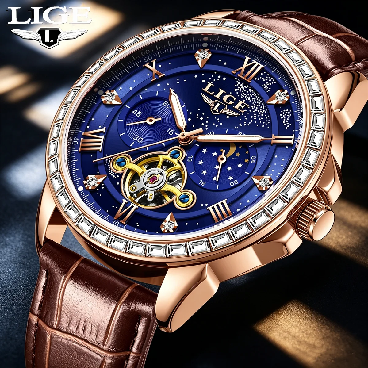 LIGE New Diamond Dial Moon Phase Automatic Watch For Man and Woman Couple Mechanical Waterproof High-End Luxury Clock Wristwatch
LIGE New Diamond Dial Moon Phase Automatic Watch For Man and Woman Couple Mechanical Waterproof High-End Luxury Clock Wristwatch