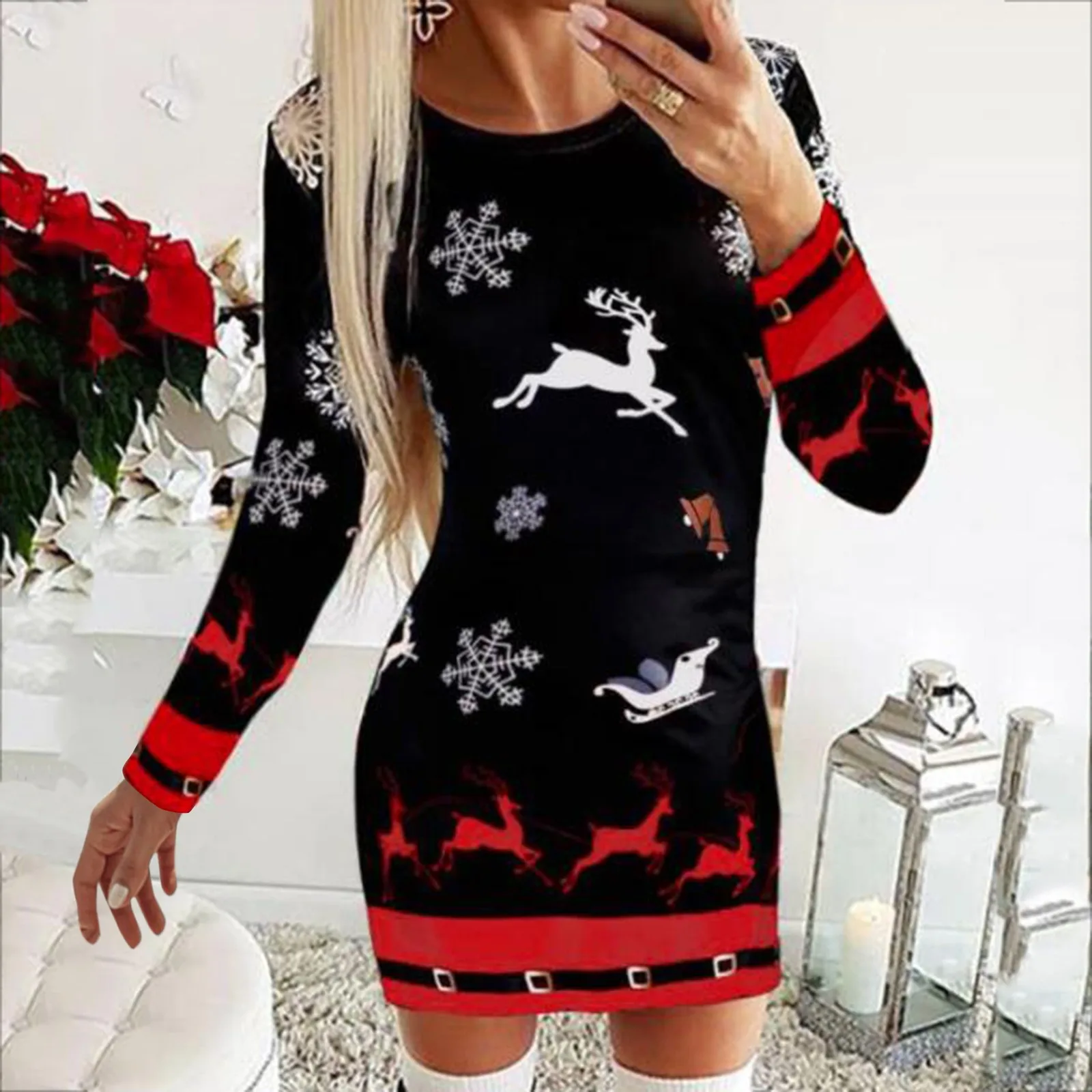2023 Christmas Women Fashion Print Slim Knitted Dress Female Long-Sleeve O-Neck Elegant Bodycon Package Hips Mini Dresses
2023 Christmas Women Fashion Print Slim Knitted Dress Female Long-Sleeve O-Neck Elegant Bodycon Package Hips Mini Dresses