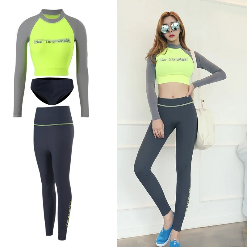 Women’s 3-Piece Sporty Swimwear Set – Long Sleeve Rash Guard + High-Waist Swim Shorts + Yoga Leggings Top With Leggings Suit
Women’s 3-Piece Sporty Swimwear Set – Long Sleeve Rash Guard + High-Waist Swim Shorts + Yoga Leggings Top With Leggings Suit