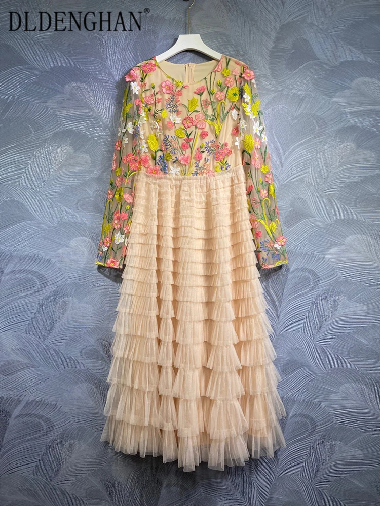 DLDENGHAN Autumn Mesh Long Dress Women O-Neck Long Sleeve Floral Embroidery Ruffles Vintage Dresses Fashion Designer New
DLDENGHAN Autumn Mesh Long Dress Women O-Neck Long Sleeve Floral Embroidery Ruffles Vintage Dresses Fashion Designer New