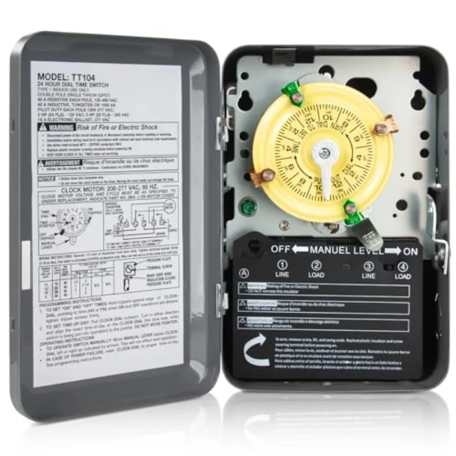 Electromechanical Timer Switch for Lights Fans HVAC 208-277 VAC 40A DPST 5HP 12 ON/Off Cycles Tripper Included Heavy Duty Pool
Electromechanical Timer Switch for Lights Fans HVAC 208-277 VAC 40A DPST 5HP 12 ON/Off Cycles Tripper Included Heavy Duty Pool