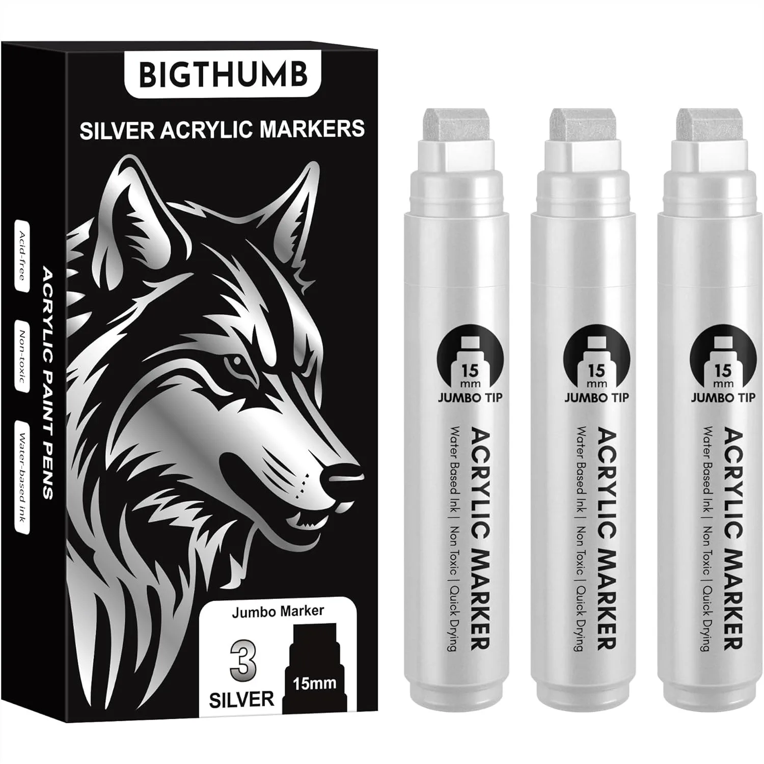 3 Pcs Silver Jumbo Permanent Markers 15mm Wide Tip Thick Acrylic Paint Pen For Rock Painting Poster Sign Canvas Glass Wood Ceramic
3 Pcs Silver Jumbo Permanent Markers 15mm Wide Tip Thick Acrylic Paint Pen For Rock Painting Poster Sign Canvas Glass Wood Ceramic